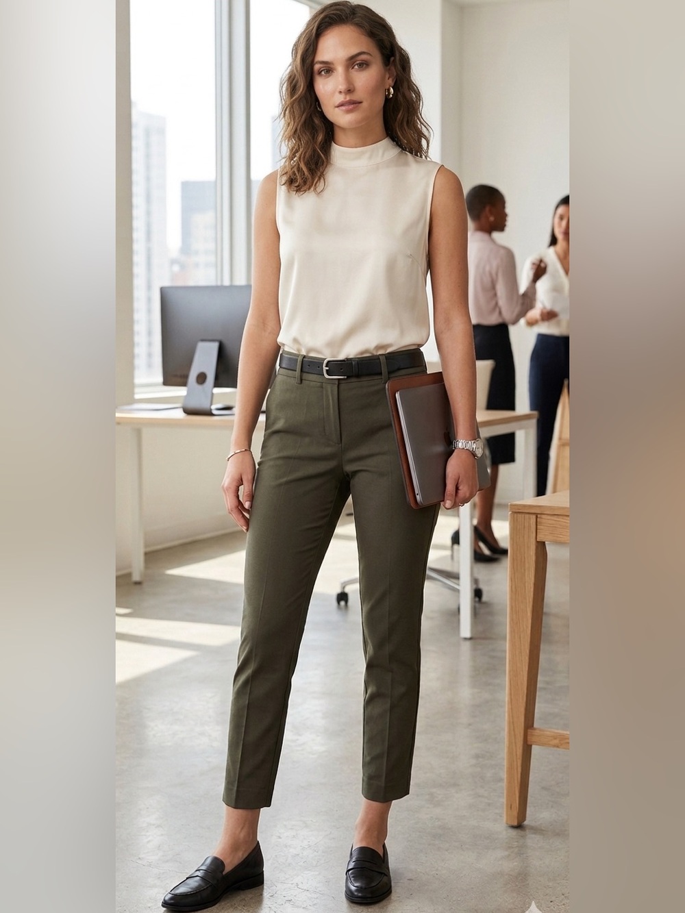 Express Olive Green Columnist Slim Ankle Crop Dress Chinos